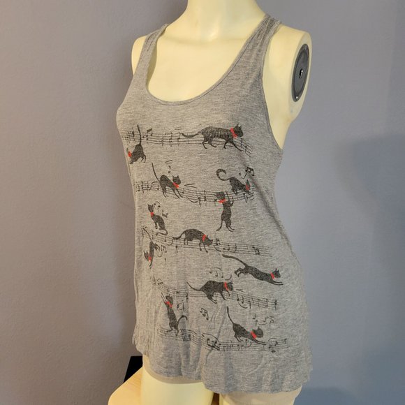 Bear Dance Gray Musical Notes & Cats Tank Top. - Picture 1 of 5